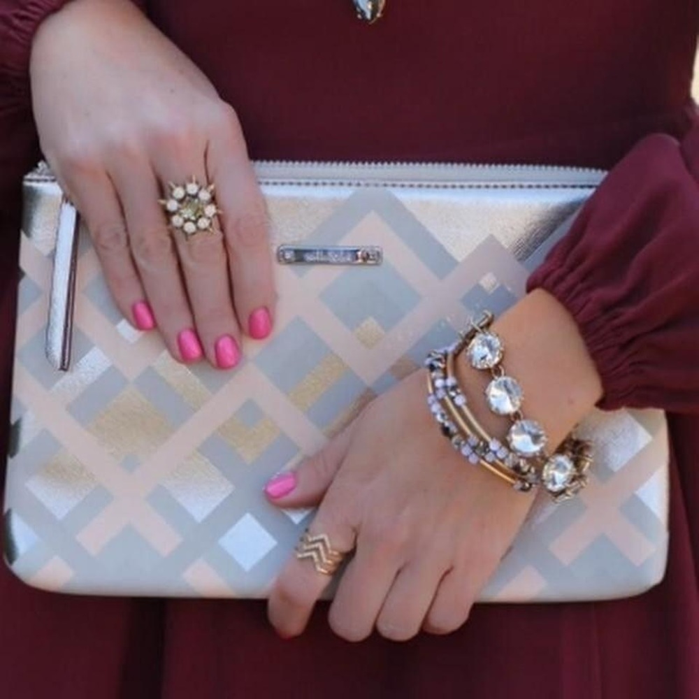 New Stella & Dot Capri Metallic Chevron Pouch